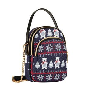 Christmas Cell Phone Purse Polar Bear Pine Tree Snowflake Crossbody Handbag C :